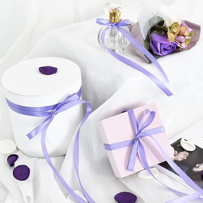 TONIFUL 3/8 in x 100yds Light Purple Satin Ribbon Thin Solid Fabric Ribbons Roll for Gift Wrapping Invitation Floral Hair Balloon Party Wedding Popsicle Decoration Valentine's Day Bouquet Halloween