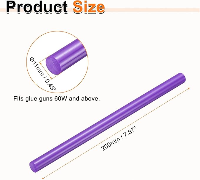 HARFINGTON 10pcs Hot Glue Sticks 0.43" Dia x 7.87" Long EVA Mini Hot Melt Adhesive Glue Stick for Hot Melt Gun Wood Plastic Glass Flowers Fabrics Foam, Purple