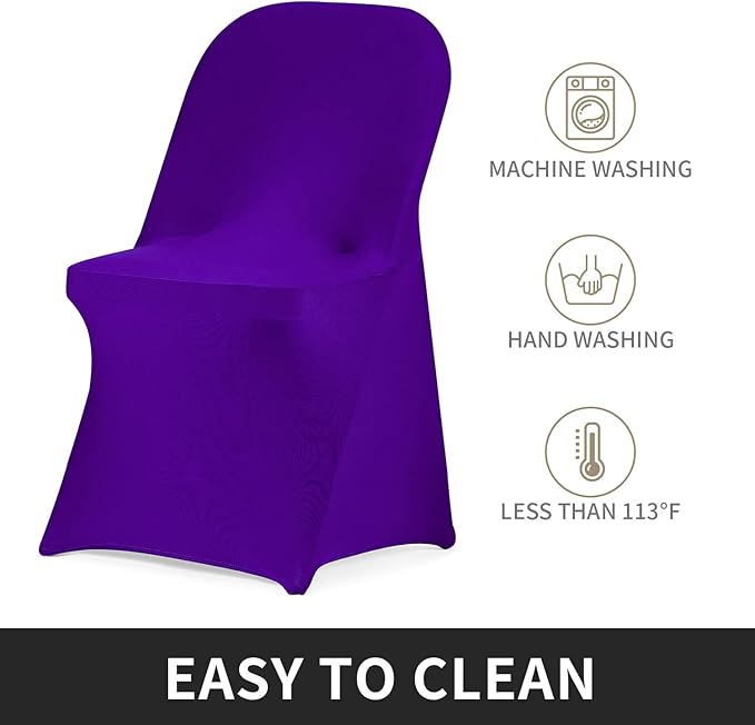Peomeise Stretch Spandex Folding Chair Cover for Wedding Party Dining Banquet Event (Purple,25pcs)