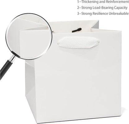 White Paper Gift Bag 4 x 4 Gift Box Small Square Bottom Paper Bags with Handles for Wedding Baby Shower Birthday Party (White, 4 x 4 x 4 in, 10 CT)