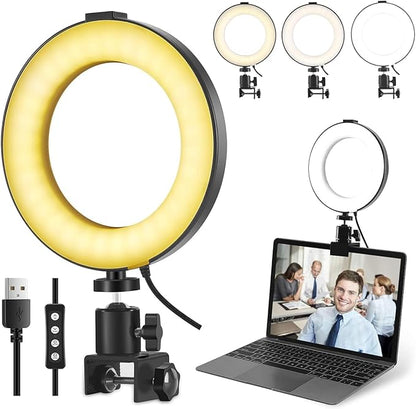 Video Conference Lighting Kit, Ring Light Clip on Laptop Monitor, 6" Dimmable LED Circle Selfie Light for Zoom Meeting/Remote Working/Zoom Calls/Live Streaming/Video Recording