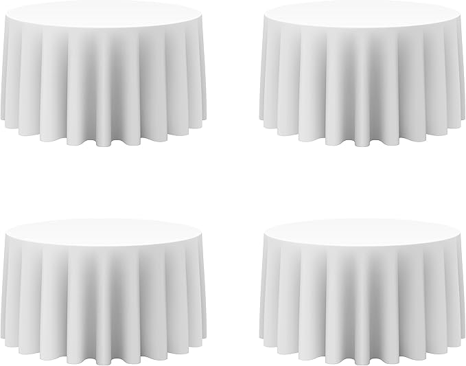BRILLMAX 4 Pack White Round Tablecloths 120 Inch - Circle Bulk Linen Polyester Fabric Washable Table Cloth Cover for Wedding Reception Banquet Birthday Party Buffet Restaurant
