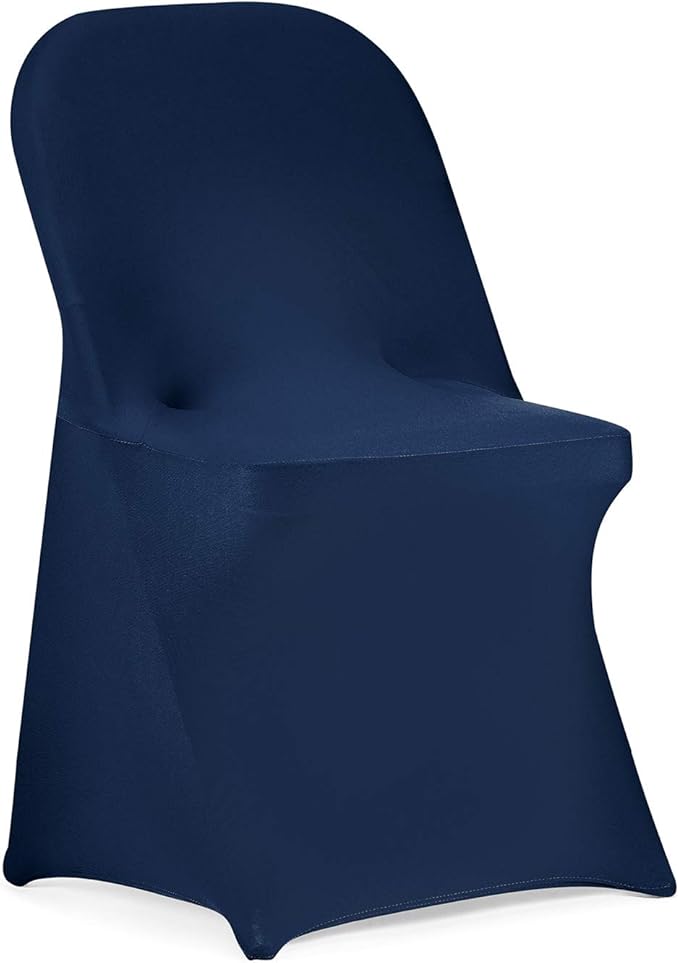 Peomeise Stretch Spandex Folding Chair Cover for Wedding Party Dining Banquet Event (Navy,25pcs)