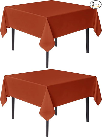 sancua Thanksgiving Square Tablecloths 54x54 Inch Rust, 2 Pack Fabric Fall Table Cloth for Square or Round Tables, Burnt Orange Washable Polyester Table Cover for Dinner, Holiday Party, Display Tables