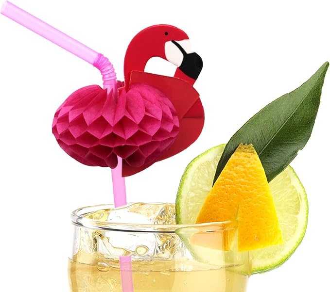 BLUE TOP Flamingo Drinking Straws Cocktail Straws 9.65 Inch 100 PCS, Red Flamingo Drinking Straws for Cocktail,Milkshake,Juice, Decoration & Add Atmosphere for Valentine's Day, Parties,Bar