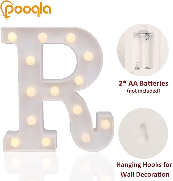 Pooqla LED Marquee Letter Lights Sign, Light Up Alphabet Letter for Home Party Wedding Decoration R