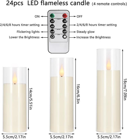 Flickering Flameless Candles Battery Operated with Remote,Led Pillar Candles with Realistic Moving Wick Candles for Halloween,Christmas,Home Decor Pack of 24 (D2.2 xH 5" 6" 7")(Ivory)