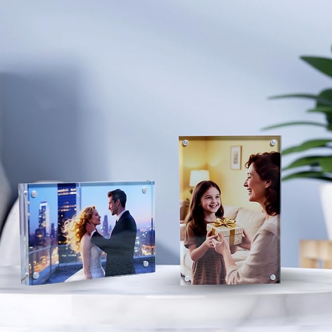 4×6 Acrylic Photo Frames 3 Pack,10mm+10mm Thick Magnetic Double Sided Free-Standing Transparent Picture Frame for Tabletop Display. (Transparent, 4X6)
