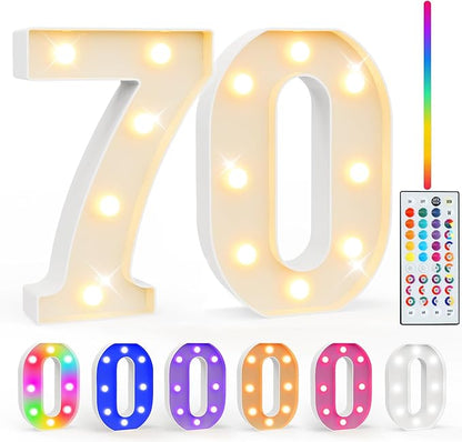 Pooqla 70th Birthday Decorations for Her Him, 35 Colors LED Light Up Numbers with Remote, Multicolor Marquee Numbers 70 Sign for Party Wedding Anniversary Decor 70th Birthday Gift, Number 70