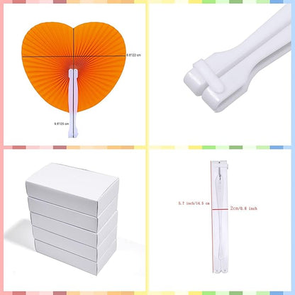 12 Packs Decorative Paper Folding Hand Fans Handheld,Orange Heart Foldable Wedding Fans Chinese and Japanese Fans Bulk for Bridal Guest Church Party Favors Dancing Birthday DIY