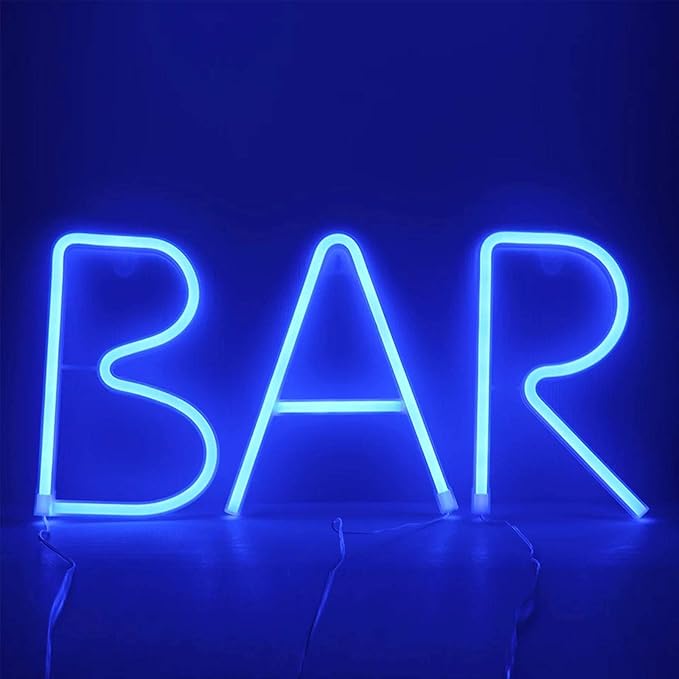 LED Blue Neon Letter Signs Night Light Battery or USB Operated LED Marquee Letters Neon Art Decorative Lights Wall Decor for Children Baby Room Christmas Wedding Party Decoration(M)