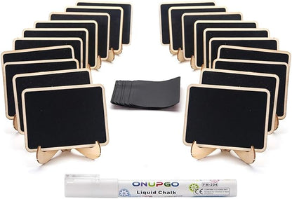 ONUPGO Mini Chalkboard Signs, 20 Pack Small Wooden Chalkboard Labels with Easels Stand, Place Cards, Food Signs, Blackboards for Table Numbers, Weddings Signs, Party Decoration