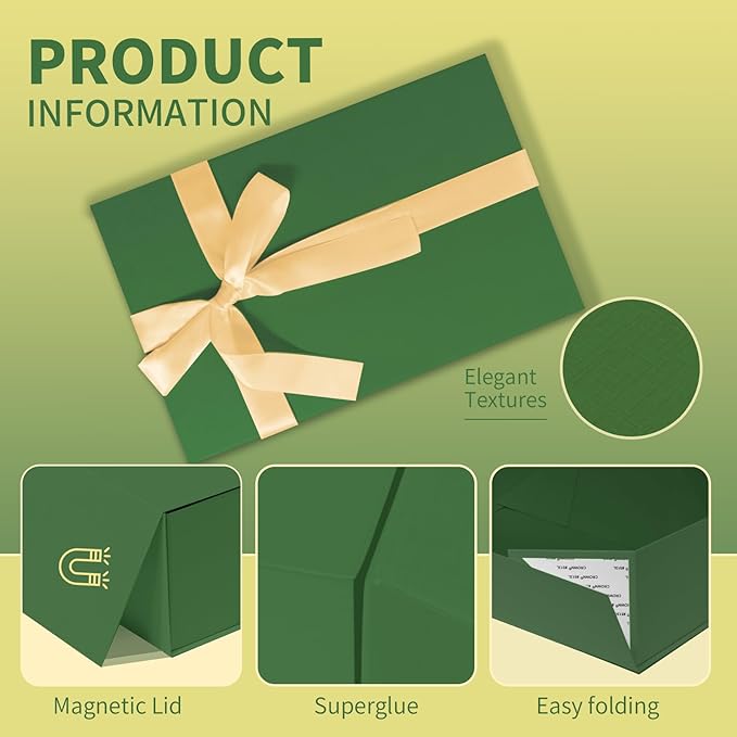 Rinrda Large Green Gift Box,13.75"x9"x4.5", Gift Boxes with Magnetic Lids for Presents Closure Gift Packing for Birthday,Christmas, Halloween,Wedding,Bridal Gifts,Mother's Day Gift Packging