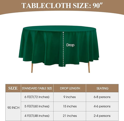 Round Tablecloth 6 Pack 90 Inch Dark Green Tablecloths Washable Decorative Linen Polyester Table Clothes Cover for Dining Table Banquets Buffet Parties and Wedding