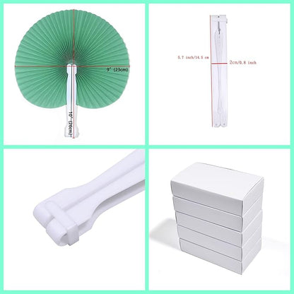 12 Packs Decorative Paper Folding Hand Fans Handheld,Green Round Foldable Wedding Fans Chinese and Japanese Fans Bulk for Bridal Guest Church Party Favors Dancing Birthday DIY