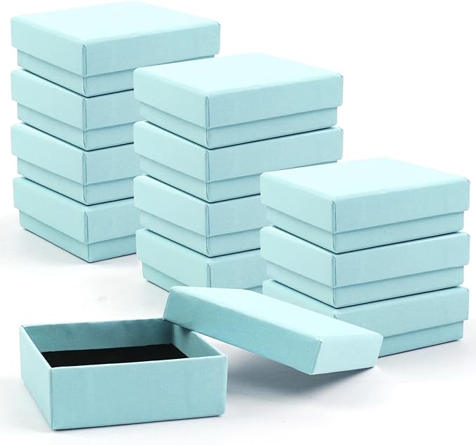 Gift Box Necklace Earring Ring Box Gift Box,12 Pieces Square Cardboard Jewelry Gift Boxes,Cotton Filled Cardboard Paper Jewelry Box Gift Case (3.5x3.5x1.25 Inches) (Blue)