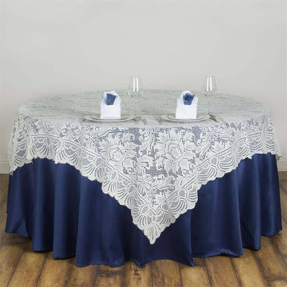 Efavormart 90" x 90" Ivory Square Lace Table Overlay for Wedding Catering Party Table Decorations