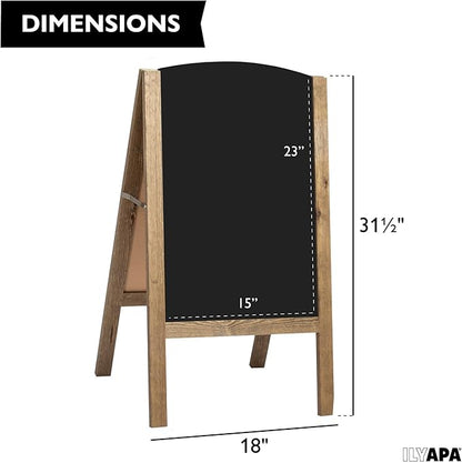 Ilyapa A-Frame Chalkboard Sidewalk Sign - Rounded Top Folding Standing Sandwich Sign for Restaurant, Office, Weddings - Rustic Barnwood, 18 x 31.5 in
