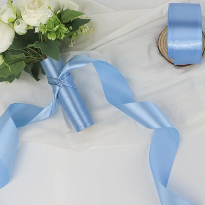 Lake Blue Solid Satin Ribbon 2 Inch 25 Yards Solid Polyester Fabric Ribbon for Gift Wrapping Wedding Christmas Baby Shower Birthday Party Decoration Handmade Immortal Flower Craft