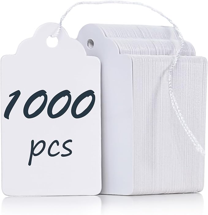 Uniclife 1000 Pcs Price Tags 1.8 Inch Writable Price Labels White Price Display Tags for Pricing Clothing Jewelry Gifts Blank Hang Tags Merchandise White Marking Tags with Strings, 1.8" x 1.05"