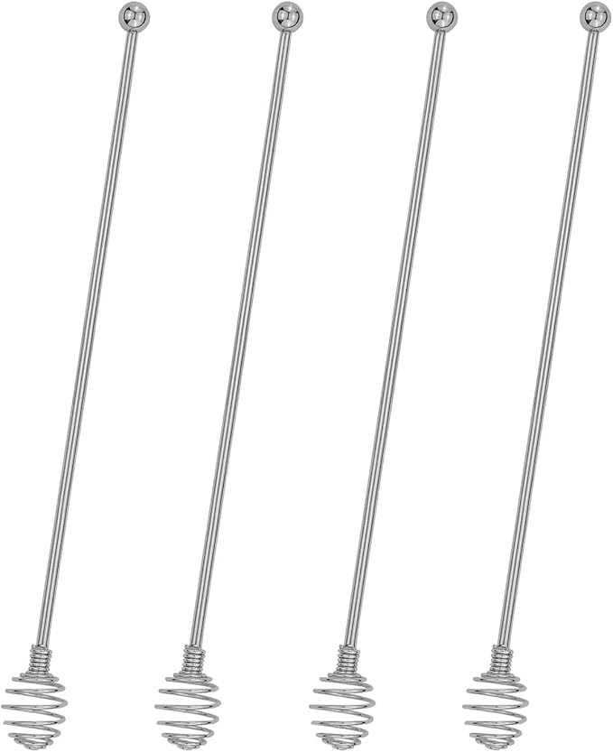 Coffee Stir Sticks,BURLIHOME Stainless Steel Swizzle Sticks 4Pcs Reusable Beverage Stirrers with Honey Shape
