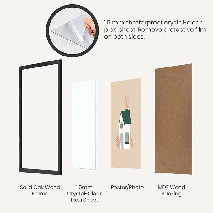 Opposite Wall - 22x28 in - Black Solid Oak Wood Picture Frame - Lightweight, Versatile & Shatterproof - Wall Hanging Poster or Photo Frame - Wall Decor for Office, Gallery & Home