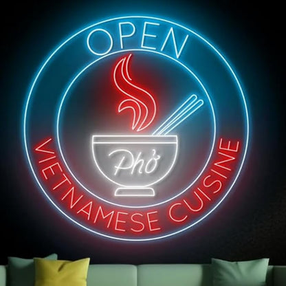 Open Vietnamese Cuisine Neon Sign, Custom Vietnamese Food Led Sign, Pho Led Light Size:23in