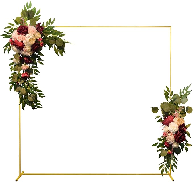 Wedding Arch Backdrop Stand 6.6x6.6 FT Gold Square Balloon Arch Frame for Wedding, Birthday Party, Baby Shower Ceremony Decoration