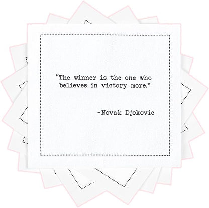 Five Star Napkins White Cocktail Napkins – 50 Luxury Cotton Disposable Cocktail Party Napkins with Quotes – 4.5" x 4.5" for Home Bars, Game Nights, Beverages, Birthdays, Weddings & Holidays