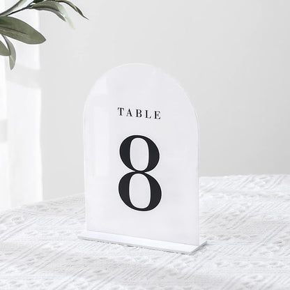 UNIQOOO White Arch Wedding Table Numbers with Stands 1-20, 5x7" Acrylic Signs and Holders, Perfect for Centerpiece, Reception, Decoration, Party, Anniversary, Event