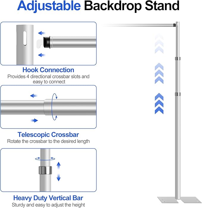 FUDESY Pipe and Drape Stand Kit, 10x10ft Heavy Duty Adjustable Metal Backdrop Frame for Photography, Wedding Parties, Decoration