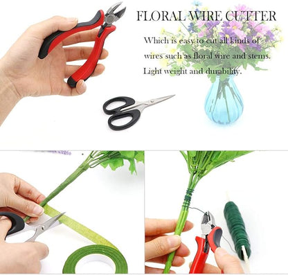 Floral Arrangement Kit,17 Pieces Flower Tools Include Floral Wire Cutter Scissor Floral Tape 22 Gauge Paddle Wire 26 Gauge Stem Wire Pearl Corsage Pin Bouquet Wrap Florist