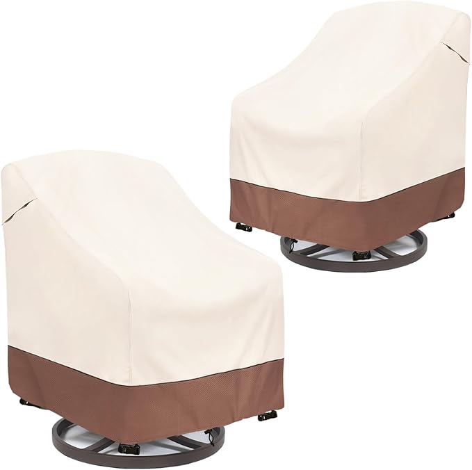 Outdoor Swivel Chair Cover 2 Pack,Outdoor Furniture Patio Chair Covers Waterproof Clearance,(35"W x 37"D x 38.5"H) Outdoor Lawn Patio Furniture Covers,Beige & Brown