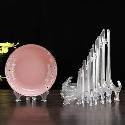 4 Pack 12 Inch Clear Plastic Easels or Stand/Plate Holders to Display Pictures or Other Items at Weddings, Plate Stands for Home Decoration, Birthday, Tables