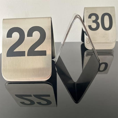 10 Pcs Metal Place Cards Stackable Tent Style Table Numbers，Place Card Holders for Celebration Wedding Party Restaurants Cafes Bars Gatherings meeting Room Board Game Serial (Medium 21-30, Black)