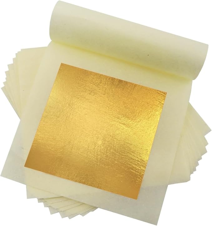 dshyuauoci 10 Sheets Gold Flakes, Premium Gold Leaf 3.15×3.15 Inches Craft Art Decoration Perfect for Decorating Cakes Desserts Drinks Ice Cream Sushi