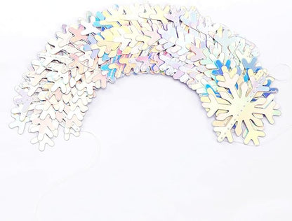 Snowflake-Snow Iridescent-Holographic Christmas Party-Decoration Garland - 52ft Winter Wonderland Frozen Ornaments Hanging Paper Streamers,New Years Birthday Baby Shower Dance Ceiling Decor Hugfond