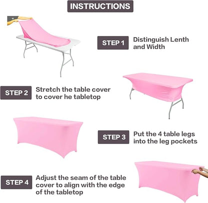 IVAPUPU 6FT Table Cloth for Rectangular Fitted Events Stretch Pink Table Covers Washable Cover Spandex Tablecloth Protector for Party, Wedding, Cocktail, Banquet, Festival