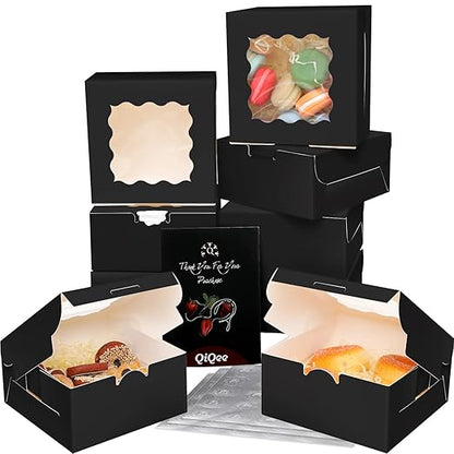 Bakepacker Black Bakery Boxes with Window 6x6x3 inches Thick & Sturdy Macaroon Pastry Boxes Cookie Boxes for Bakerys（60-Packs）