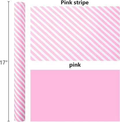 Burymento Pink and White Stripes Wrapping Paper, Reversible Pink Gift Wrap for Birthday, Valentines, Mothers day, Graduation, Wedding, Fathers day, Baby Shower, Christmas (17in x 32.8ft)