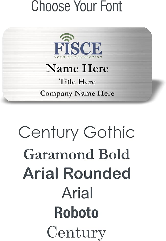 Custom Name Tag with Logo - Personalized Name Badge with Magnet Backing - Choose Your Size and Color (Silver Metal 3"x1.5" - Logo on Top)