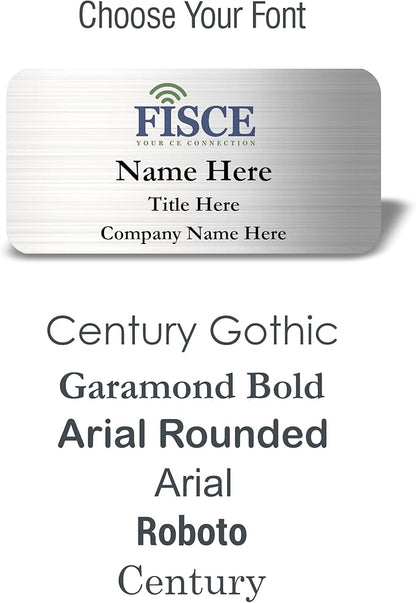 Custom Name Tag with Logo - Personalized Name Badge with Magnet Backing - Choose Your Size and Color (Silver Metal 3"x1.5" - Logo on Top)