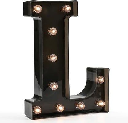 OYCBUZO Light Up Black Alphabet Marquee Letters Sign LED Marquee Number Lights Sign for Night Light Home Bar Christmas Lamp Birthday Party Wedding Decoration L