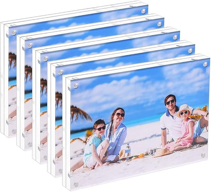 5 Pack Acrylic Picture Frame 5x7 Clear Double Sided Magnetic Picture Frameless Desktop Display Photo Frame with Stand Best Gift for Family, Baby, Friend