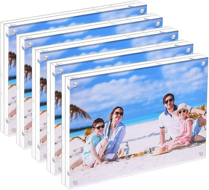 5 Pack Acrylic Picture Frame 5x7 Clear Double Sided Magnetic Picture Frameless Desktop Display Photo Frame with Stand Best Gift for Family, Baby, Friend