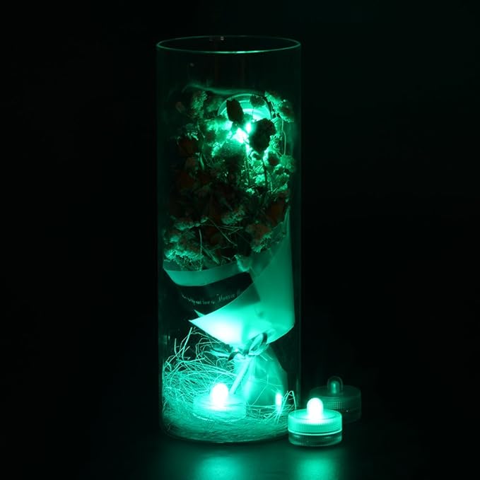 Halloween Lights Submersible LED Lights cr2032 Battery Powered Underwater Waterproof LED Tea Light for Events Wedding Centerpieces Vase Floral Xmas Holidays Home Decor Lighting(Pack of 12) (Teal)