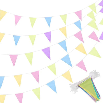 Tatuo 200 Feet Solid Pennant Banners Flags String Triangle Hanging DIY Bunting Flags Party Decorations for Grand Opening Party Banners for Kids Birthday, Shops (Pastel Color)