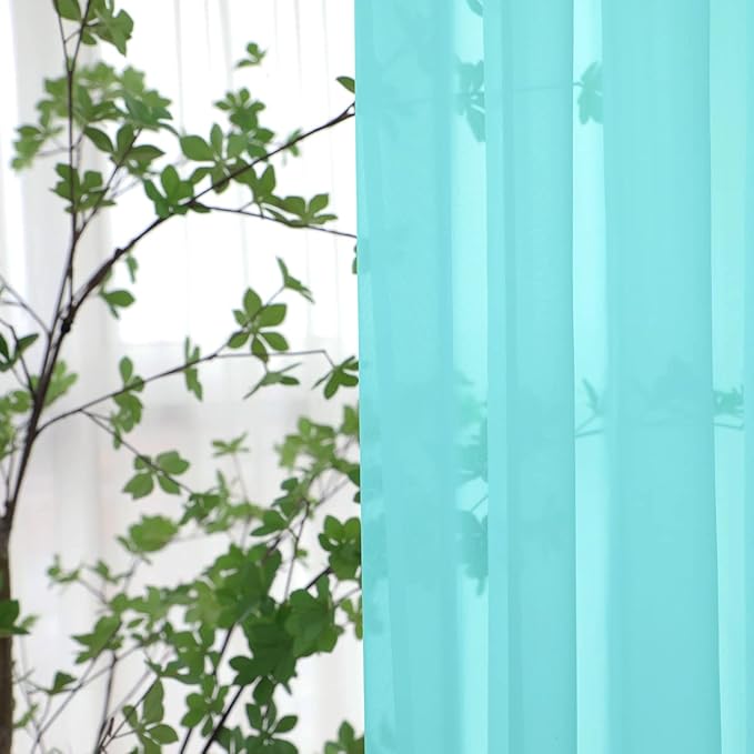 Window Lake Blue Sheer Curtains 72 Inches Long 2 Panels Sheer Curtain Basic Rod Pocket Panel for Bedroom Children Living Room Yard Kitchen (Lake Blue, 52" W x 72" L | 2 pcs)