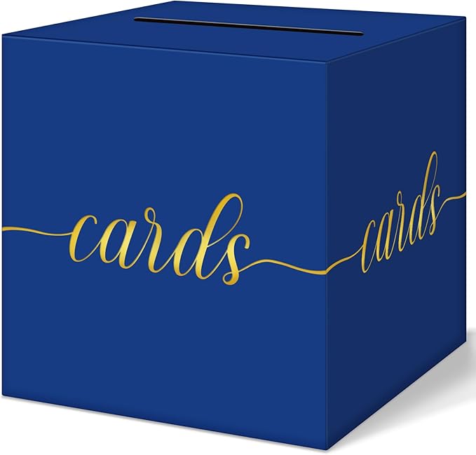 QIKSION Blue Graduation Card Box, Gold Foil Gift Card Box for Party, Graduation, Wedding Reception, Birthday, Baby Shower, Raffle