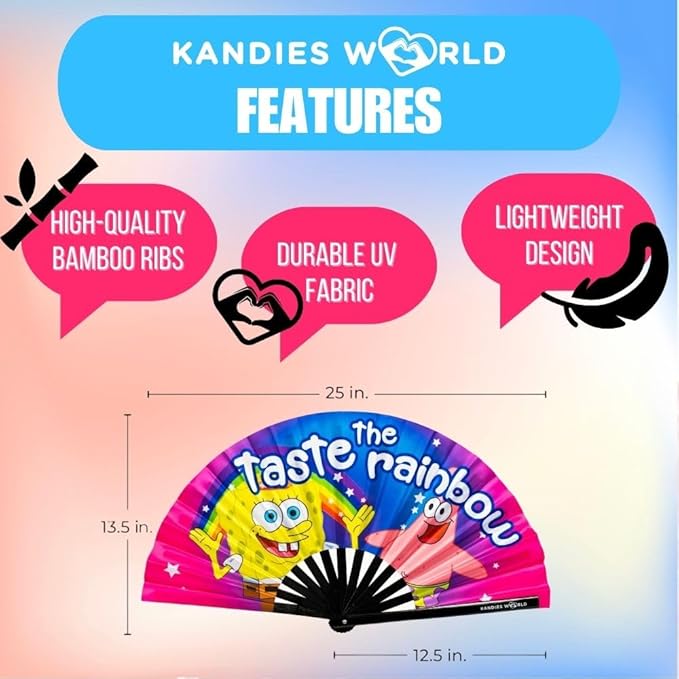 Kandies World UV Reactive Custom Festival Folding Hand Fan - Unique Designs, Made of Bamboo, Clacking Sound, Lightweight - Perfect Rave and Festival Accessory!